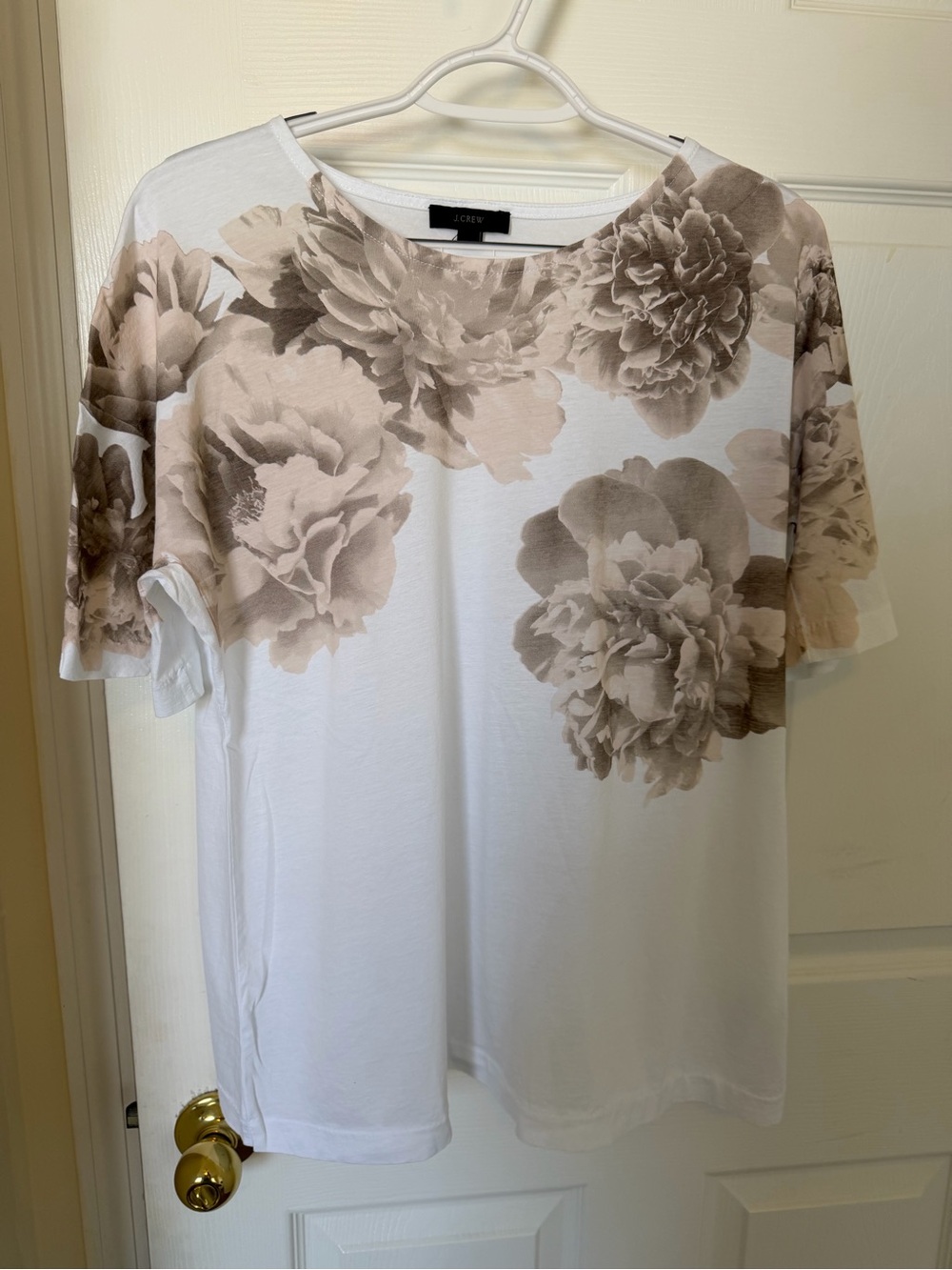 J. Crew White Tee with Taupe Floral Print